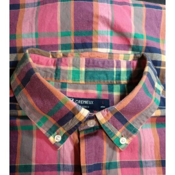 Cremieux Shirt Men's Large Pink Blue Plaid Button Front Short Sleeve - Picture 5 of 8